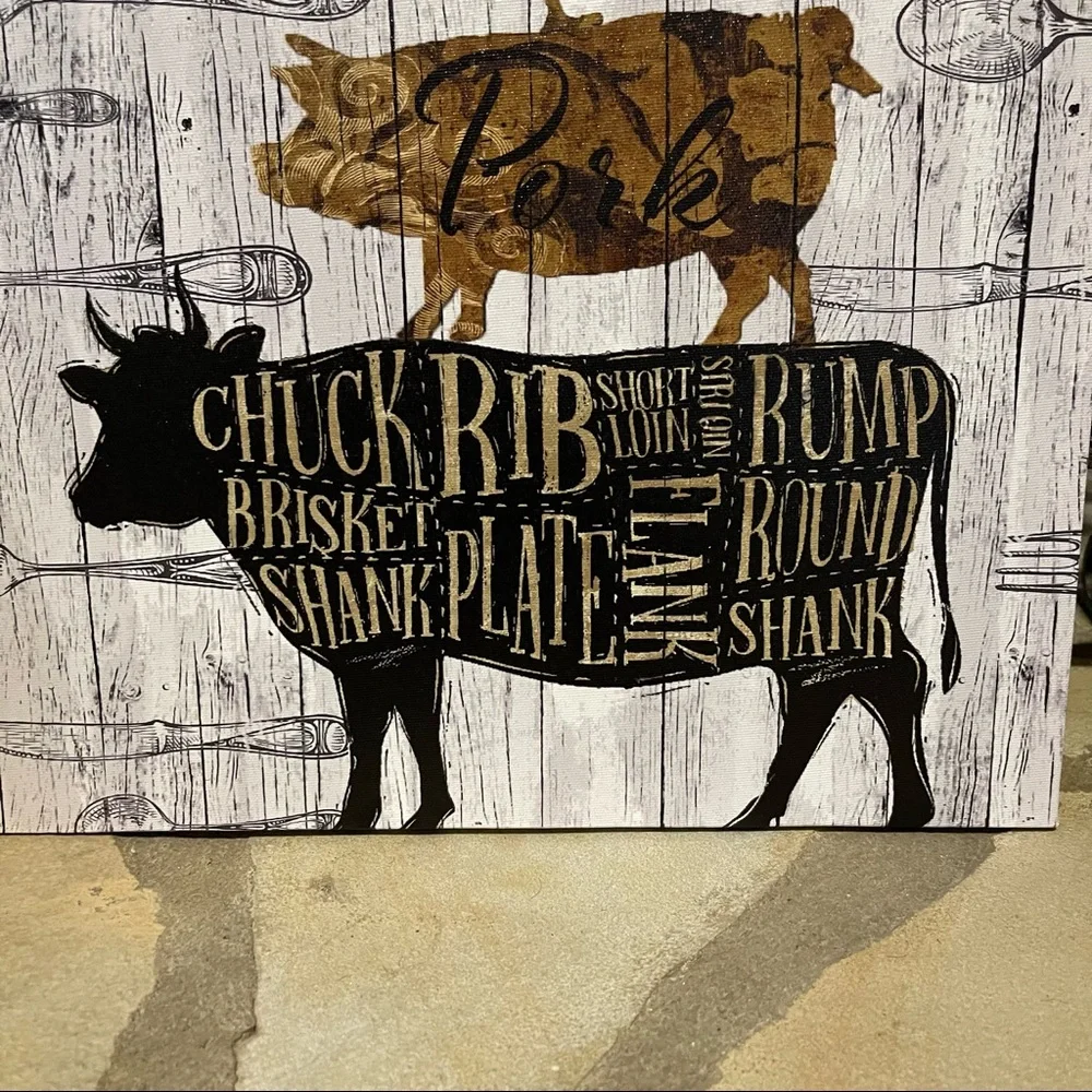 New Farmhouse Animal Wall Artwork for Kitchen with Cow, Chicken, and Pig - Picture 3 of 6